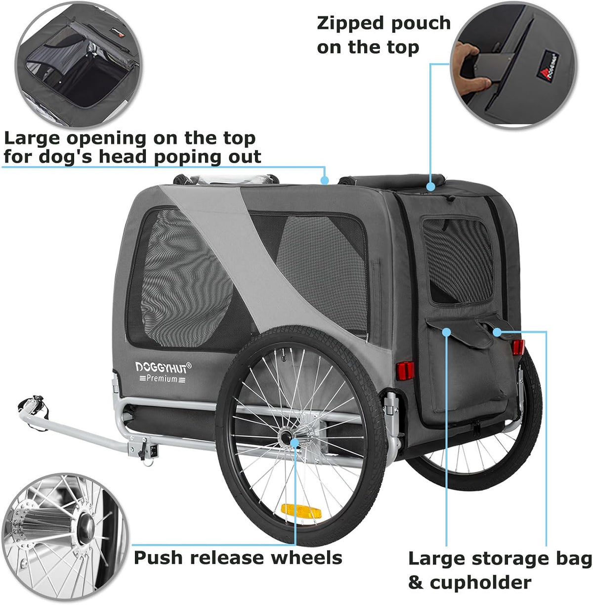 doggyhut® premium x large pet bike trailer up, close-up detail