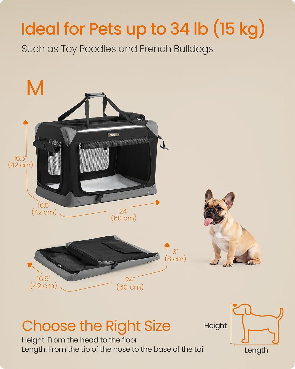 feandrea collapsible dog crate, portable pet travel crate, package contents