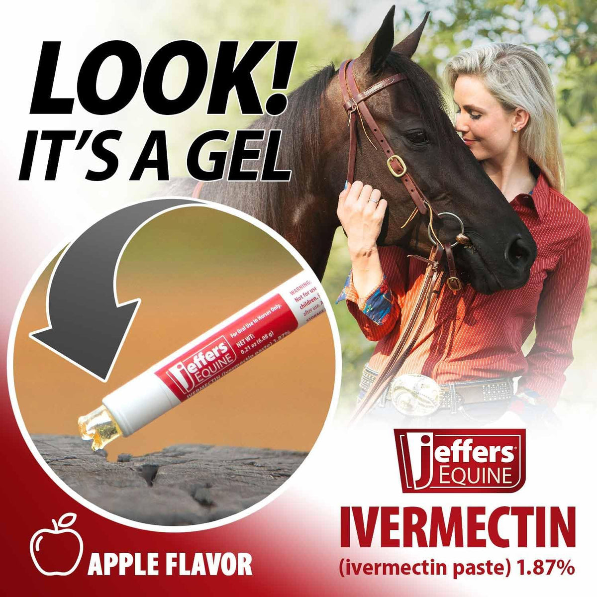 jeffers 1.87% ivermectin gel dewormer for horses | shown in use