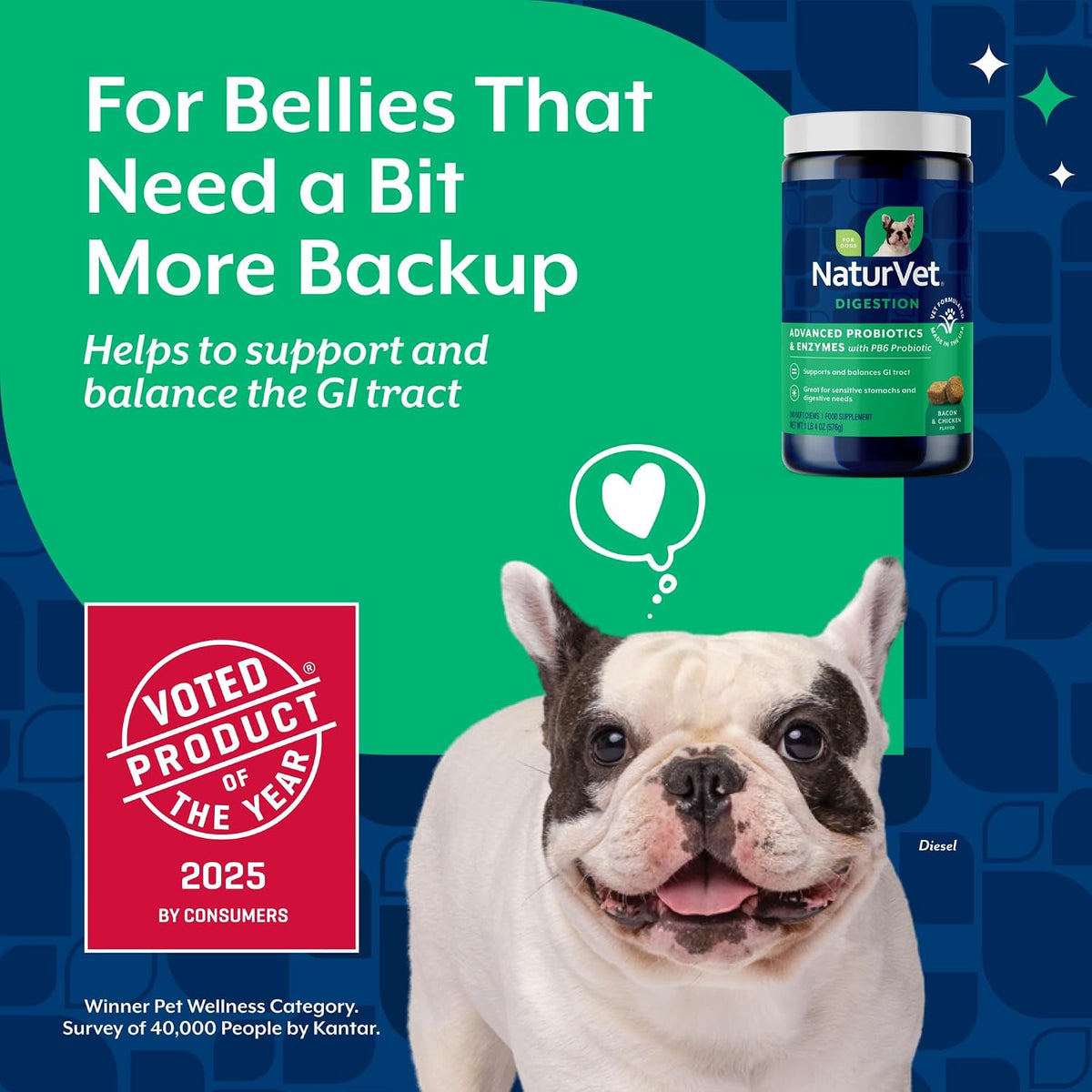 naturvet advanced probiotics & enzymes dog supplement, close-up detail