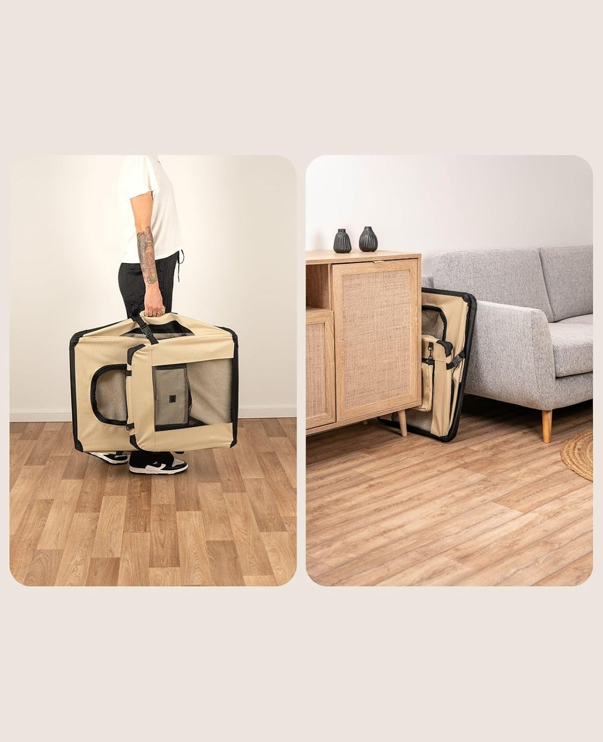 lionto dog transport box foldable for travel &, close-up detail