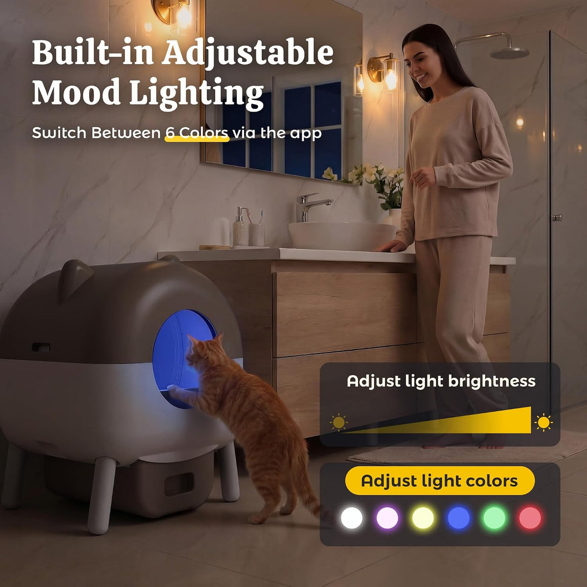 warcat self-cleaning litter box – app control, sensors showing dimensions