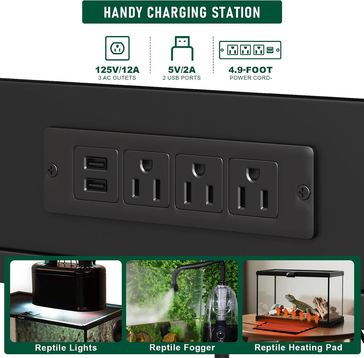 120 gallon fish tank stand with power outlets showing dimensions