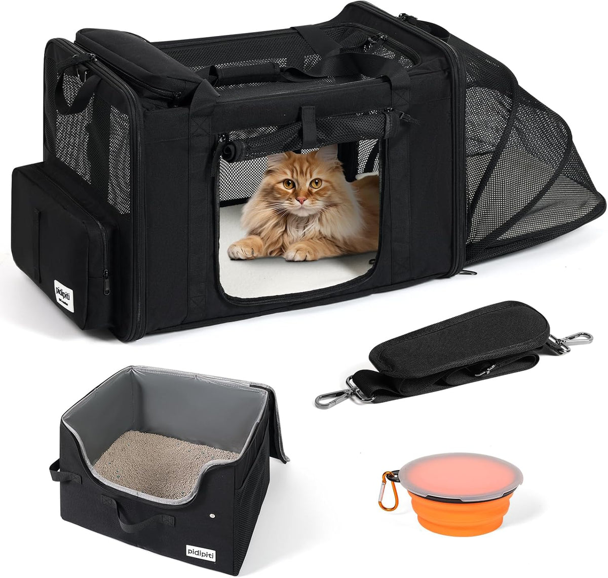 pidipiti 25x17x17 extra large expandable car cat carrier, main product view