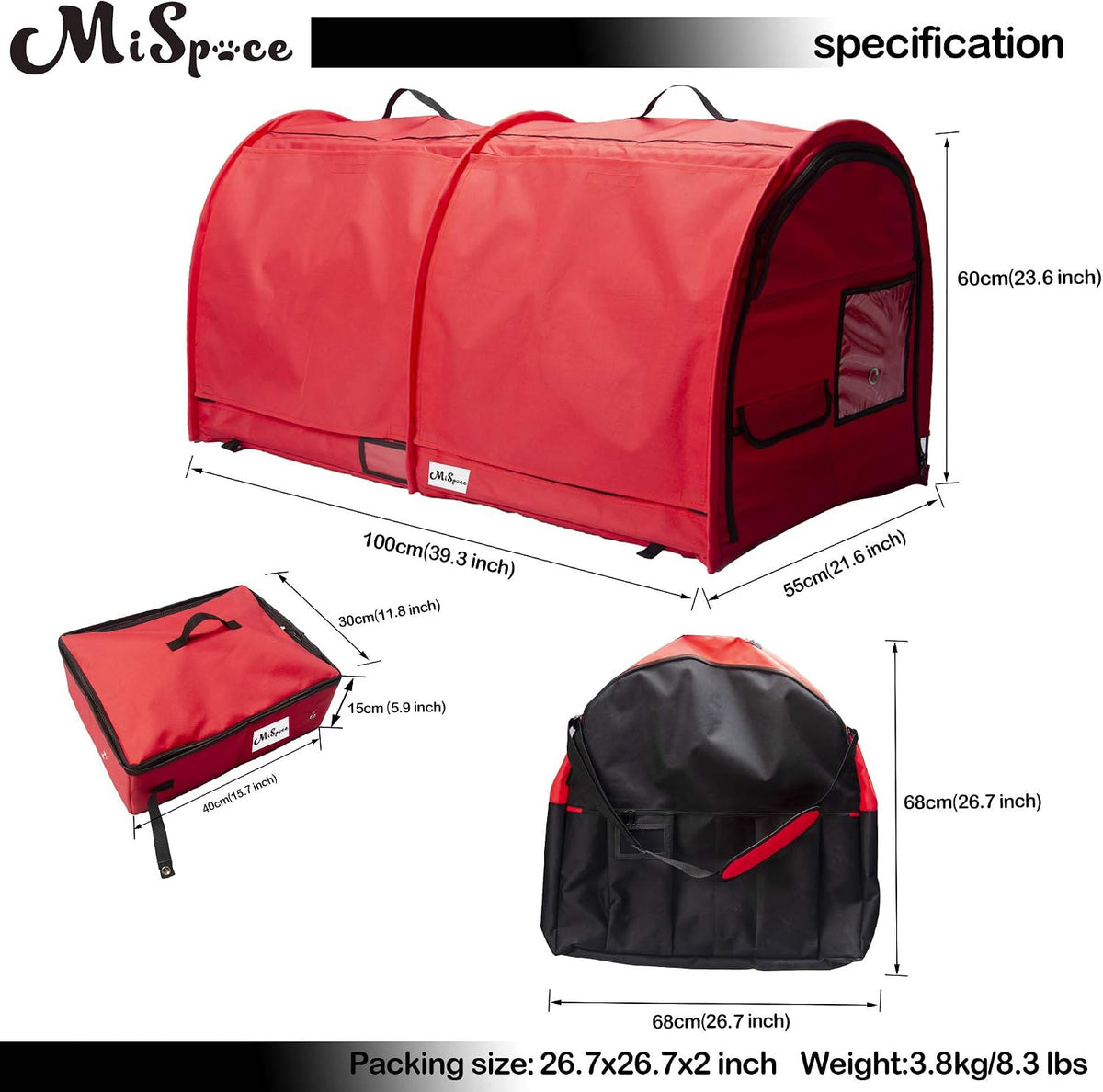 mispace portable twin compartment show house cat cage/condo, side view