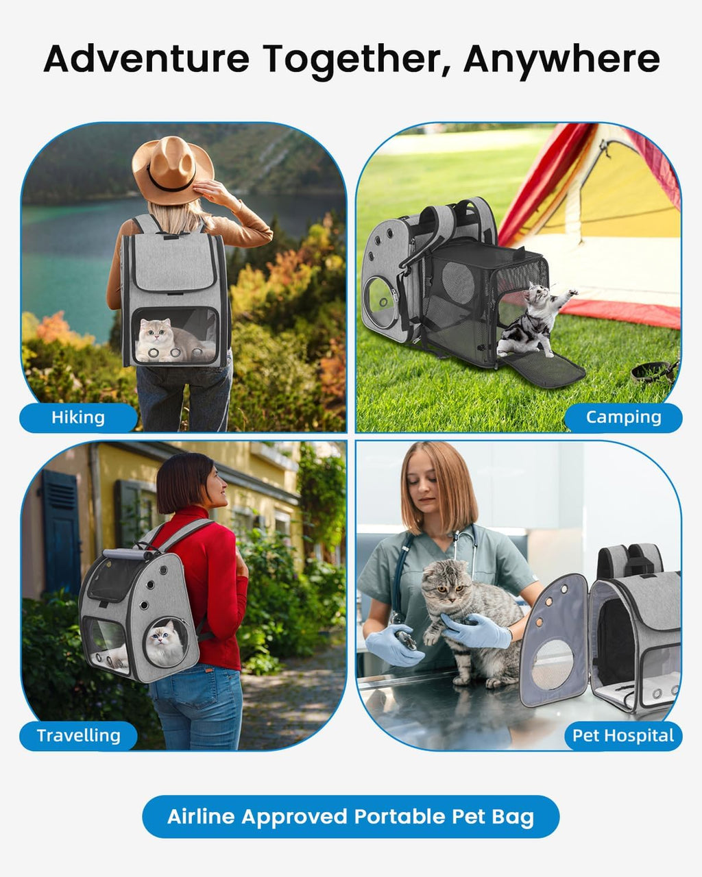 expandable cat backpack carrier for small cats/dogs airline on a desk or shelf