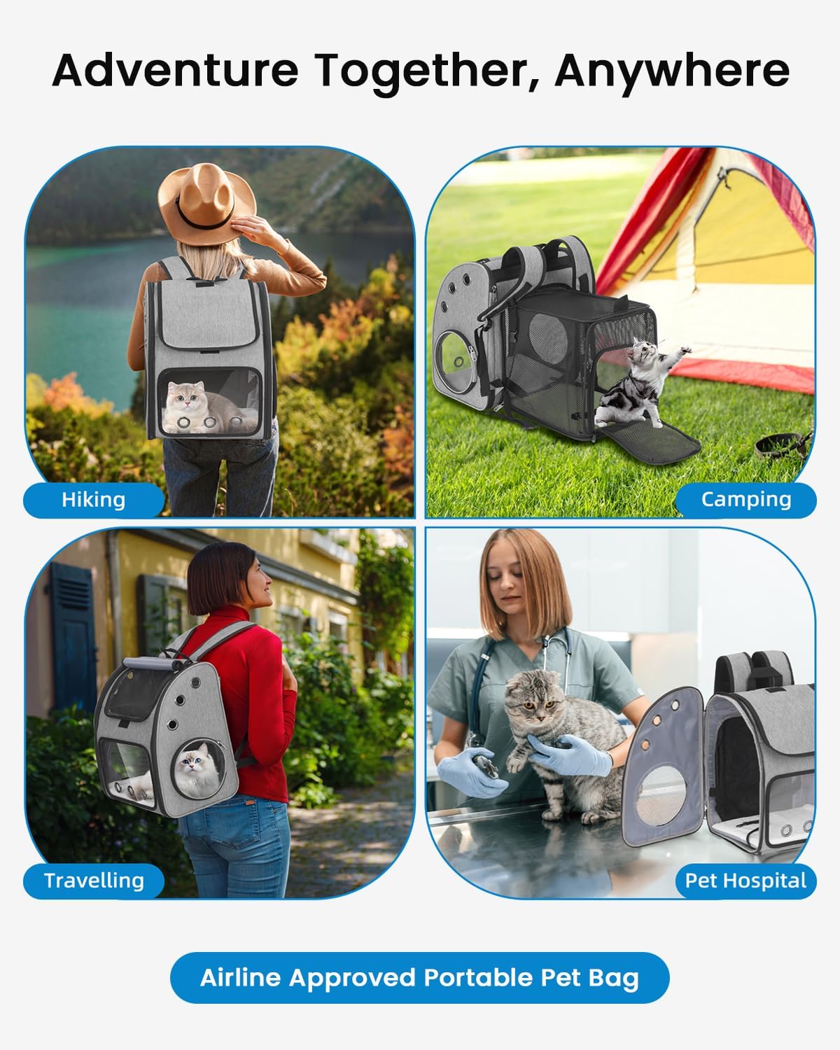 expandable cat backpack carrier for small cats/dogs airline on a desk or shelf