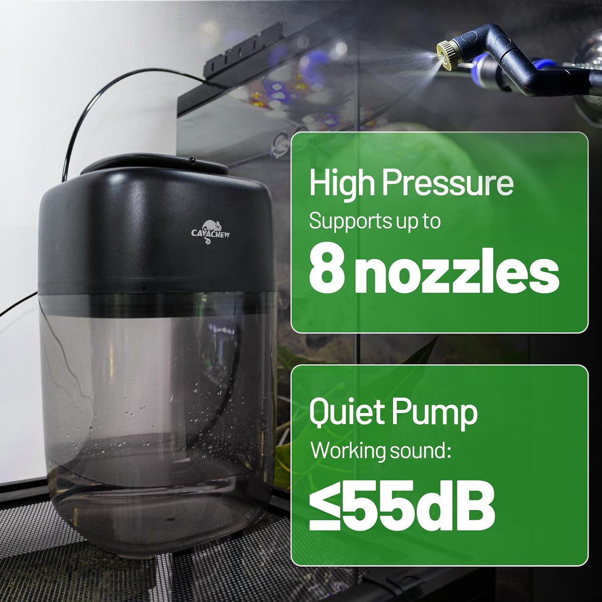 10l reptile mister fogger with timer, 4 nozzles showing dimensions