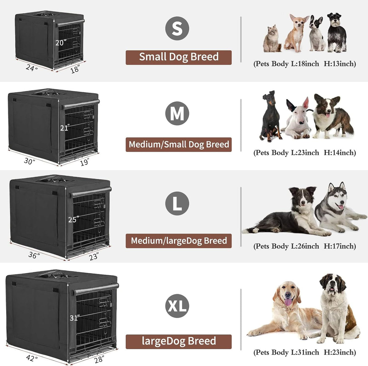 donoro dog crates for small medium size dogs showing dimensions