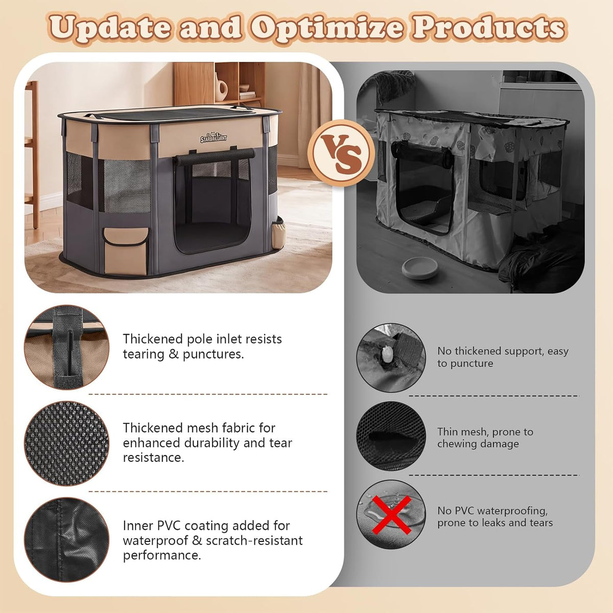 portable dog cat playpen, foldable dog crate kennel, close-up detail