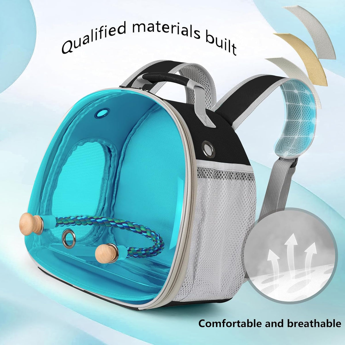 polarized tinted blue bubble small bird carrier travel showing dimensions