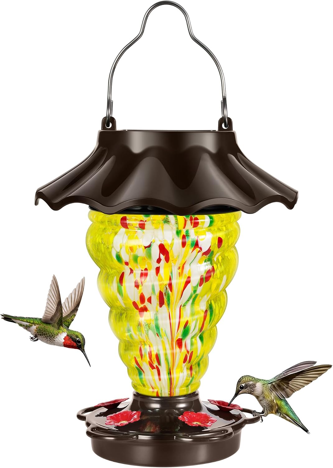 lujii solar hummingbird feeder for outdoor hanging, rgb, main product view