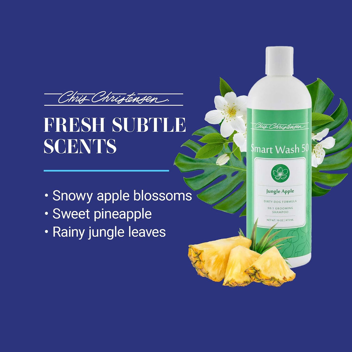 chris christensen smartwash 50 grooming shampoo jungle apple showing dimensions
