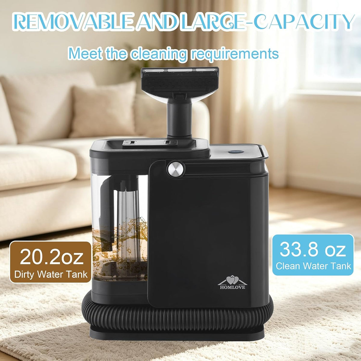 18kpa portable carpet & upholstery cleaner, deep cleaning, close-up detail