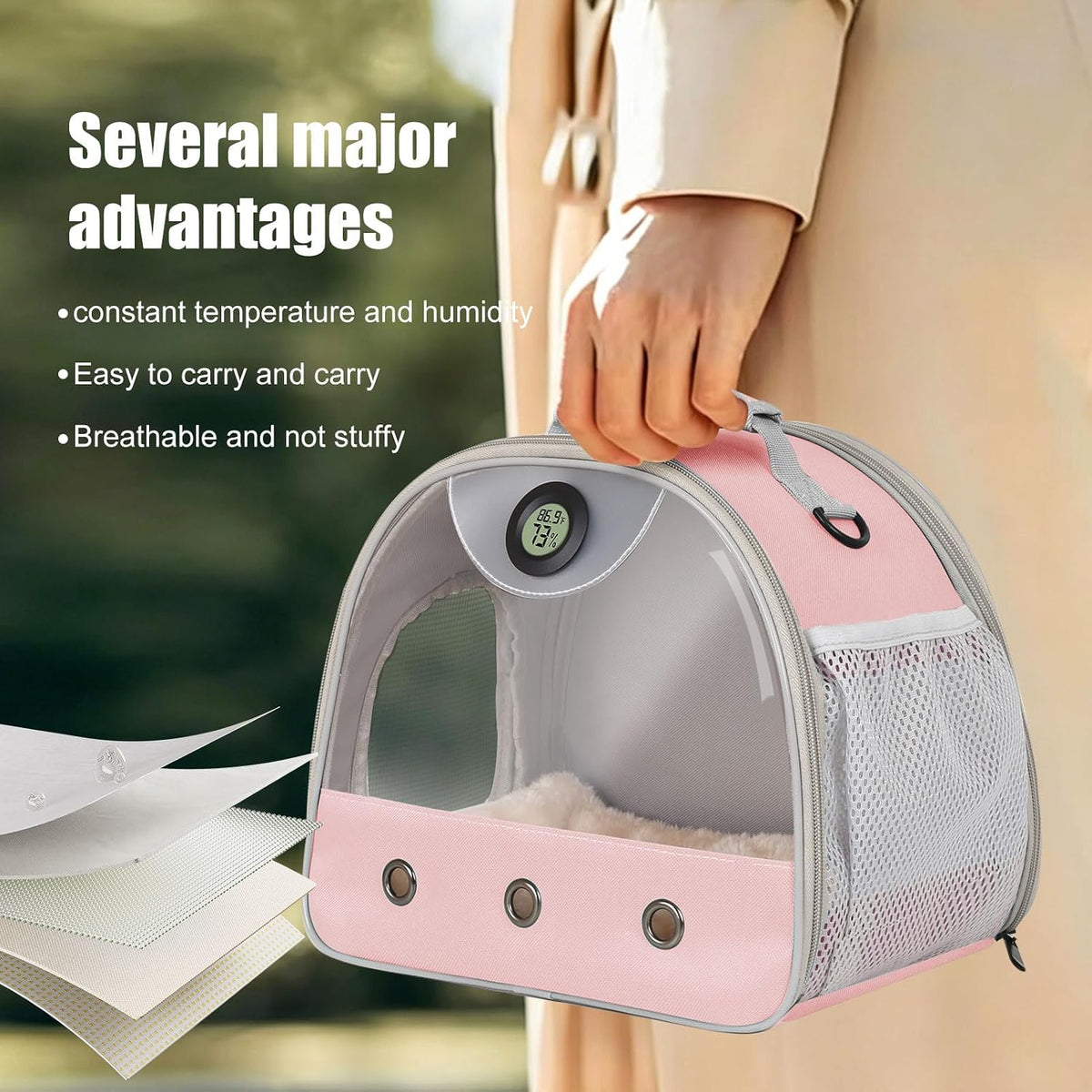bearded dragon carrier, reptile travel bag with built-in, close-up detail