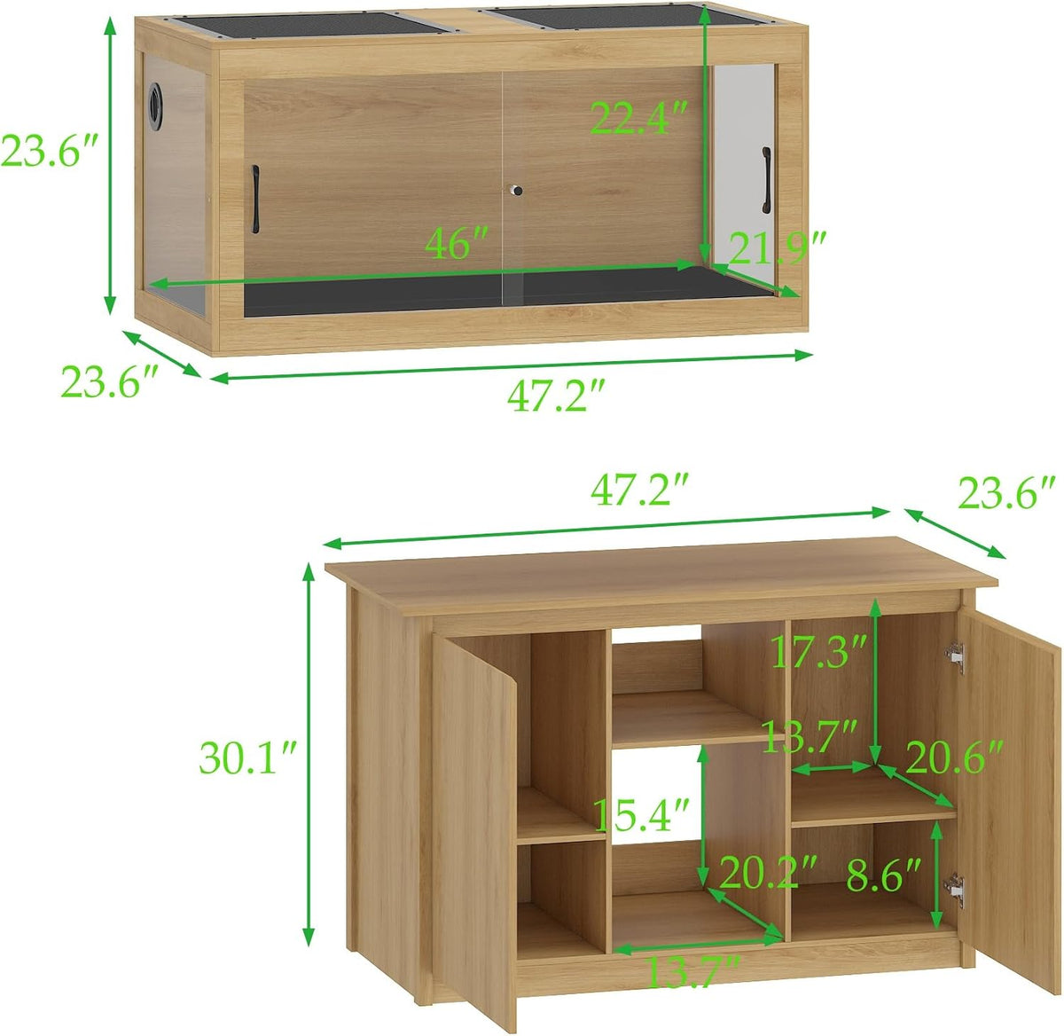 120 gallon reptile tank, terrarium tank with stand showing dimensions