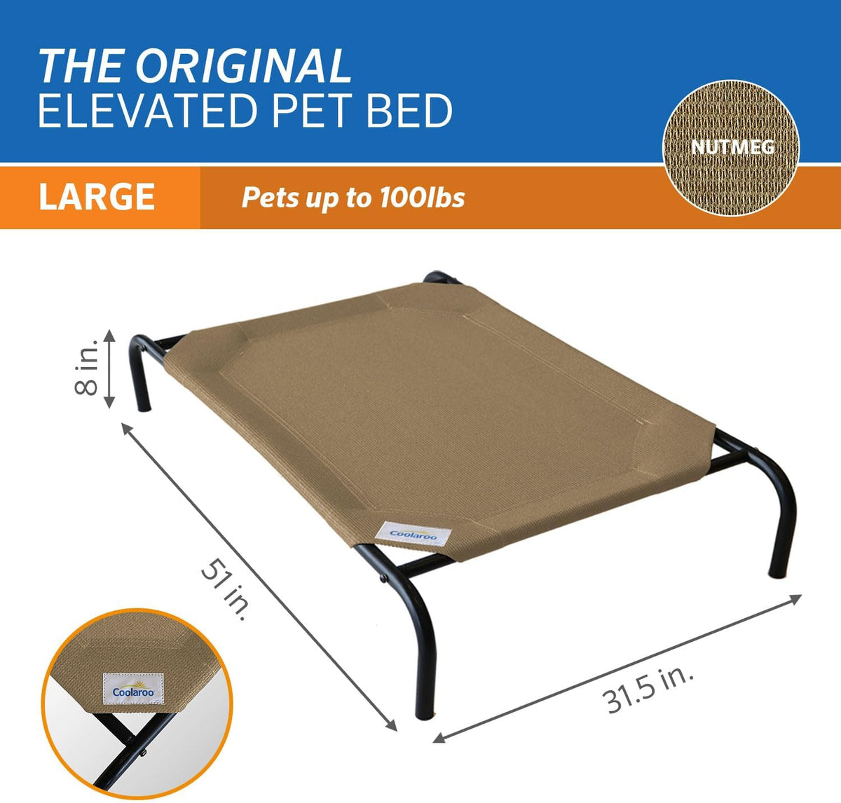 coolaroo original elevated dog bed - breathable off-the-ground, side view