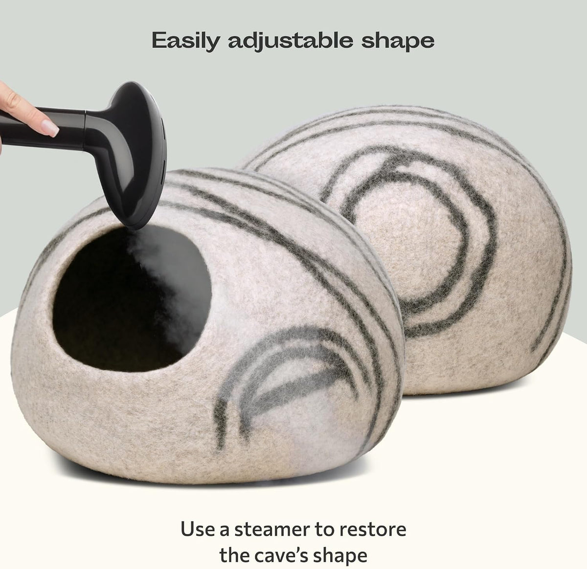 meowfia cat cave - merino wool bed for showing dimensions