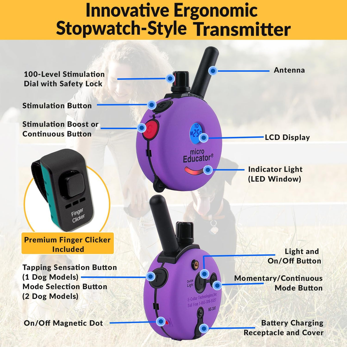e-collar micro educator me-300 dog training collar, small, side view