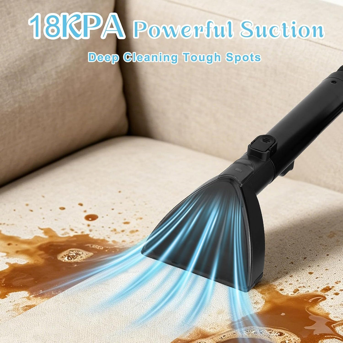 18kpa portable carpet & upholstery cleaner, deep cleaning shown in use