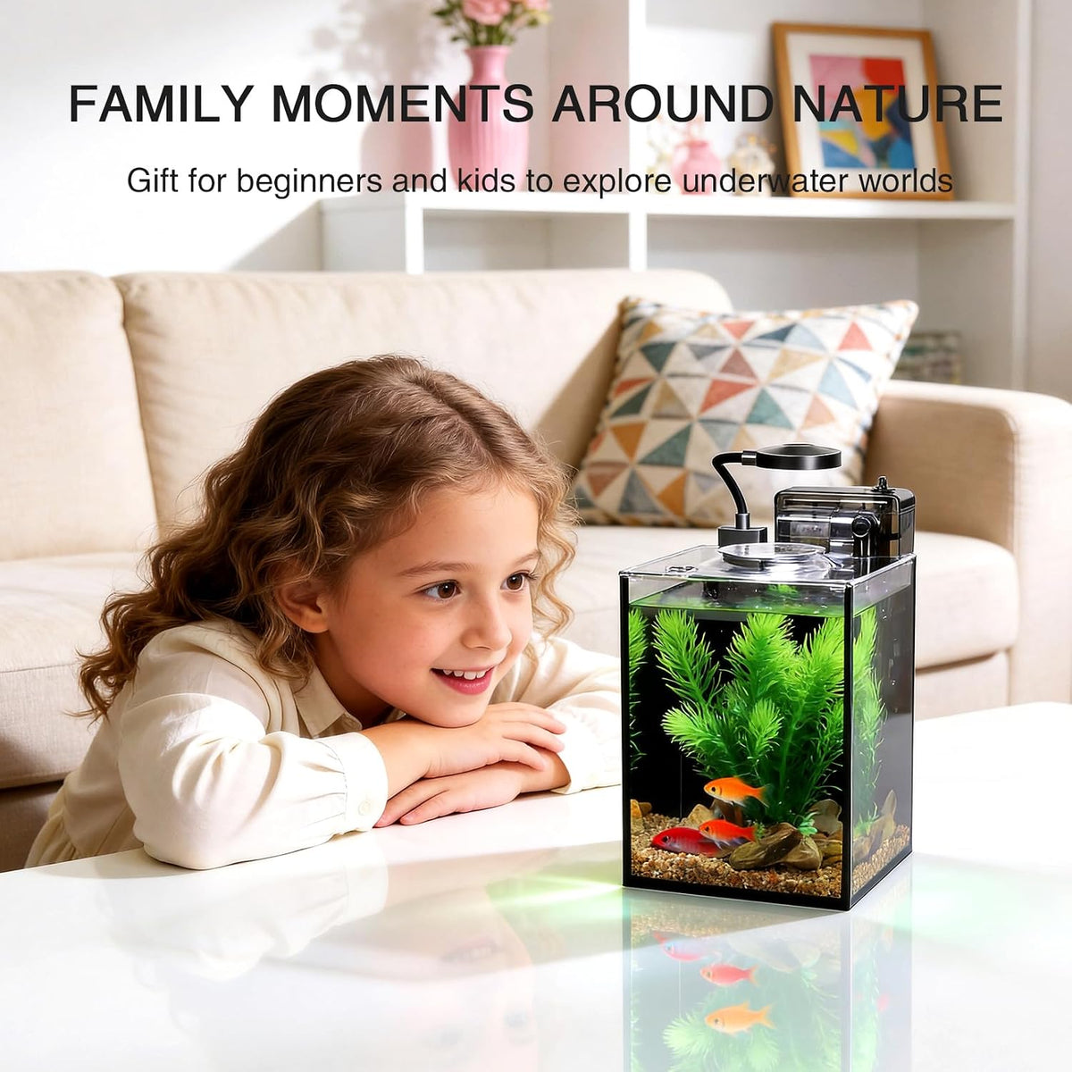 1.2 gallon betta fish tank starter kit, glass, close-up detail