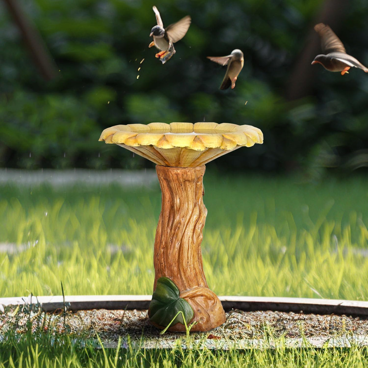 skyfire 24.4" h sunflower bird bath outdoor, side view