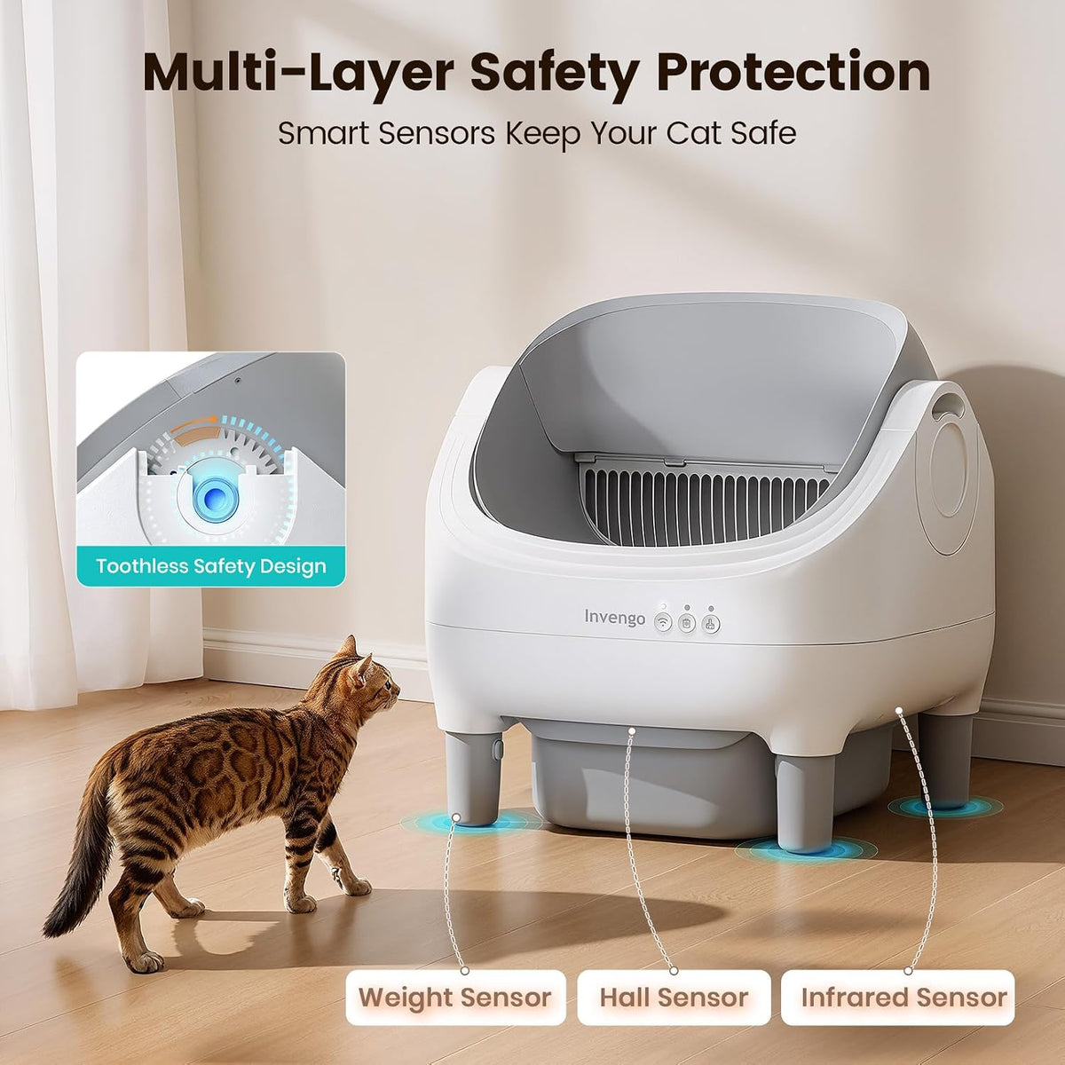 automatic litter box, electronic hands-free, open top self showing dimensions