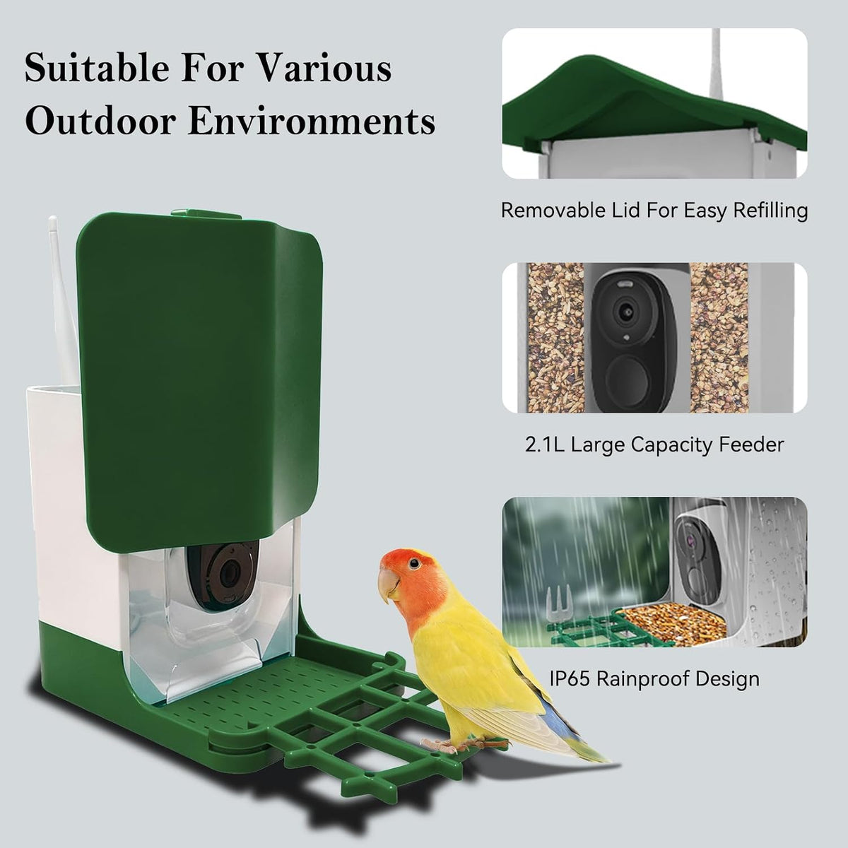 smart bird feeder with camera,2.1l-with camera with ai, side view