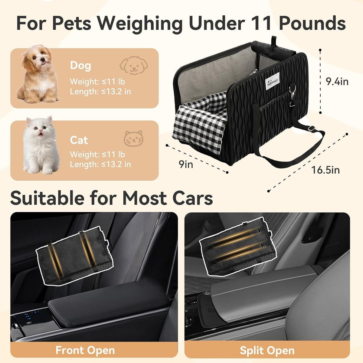 center console dog car seat, dog booster seat, close-up detail