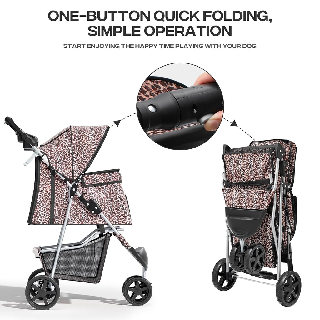 foldable 3-wheel pet stroller for dogs & cats, front angle view