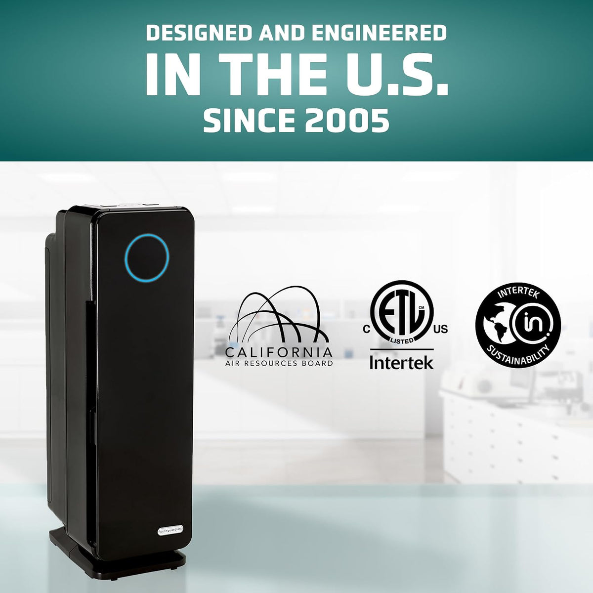germguardian 5-in-1 hepa air purifier for home, pet, side view