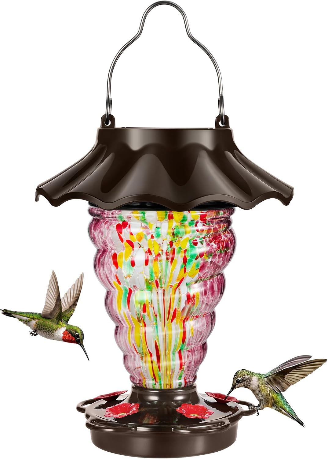 lujii solar hummingbird feeder for outdoor hanging, rgb, main product view