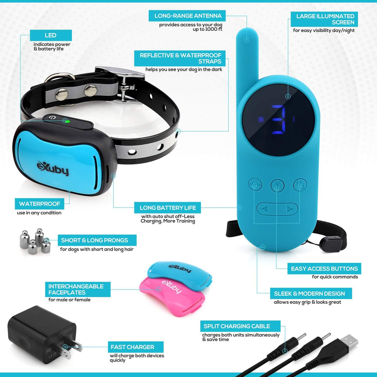 exuby - tiny shock collar for small dogs showing dimensions