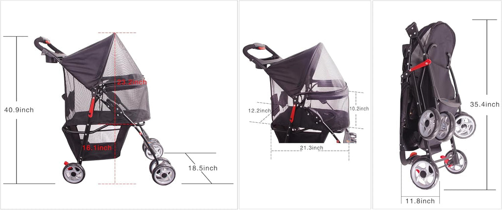 full-window pet stroller 4 wheels for cats & shown in use