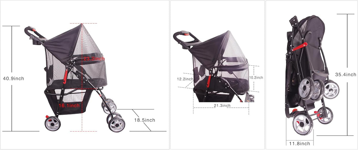 full-window pet stroller 4 wheels for cats & shown in use