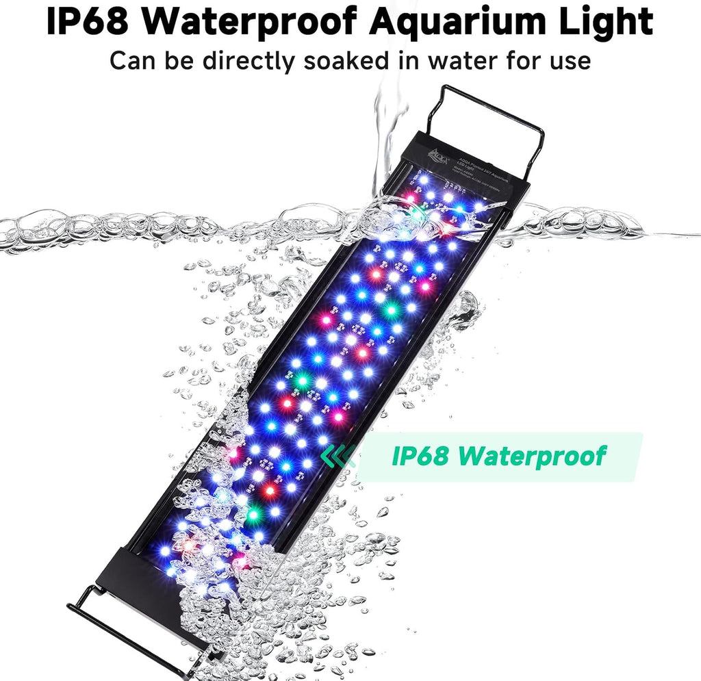 aqqa led aquarium light, 24/7 & diy mode showing dimensions