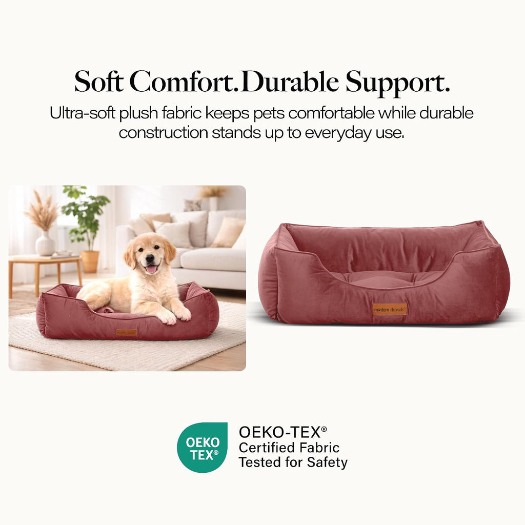modern threads luxury dog bed - comfortable tufted, side view