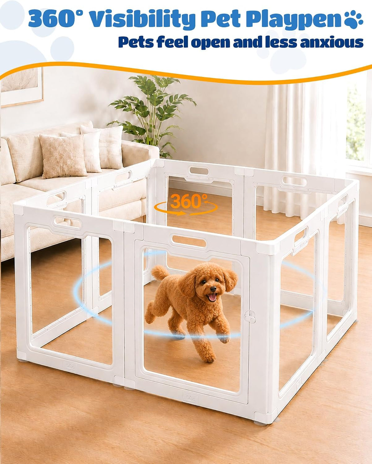 clear acrylic indoor dog playpen, 24" puppy playpen shown in use