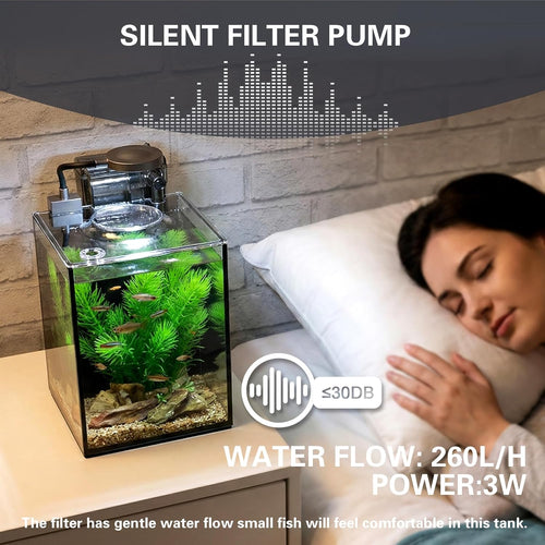 1.2 gallon small aquarium set glass fish tank,desktop shown in use