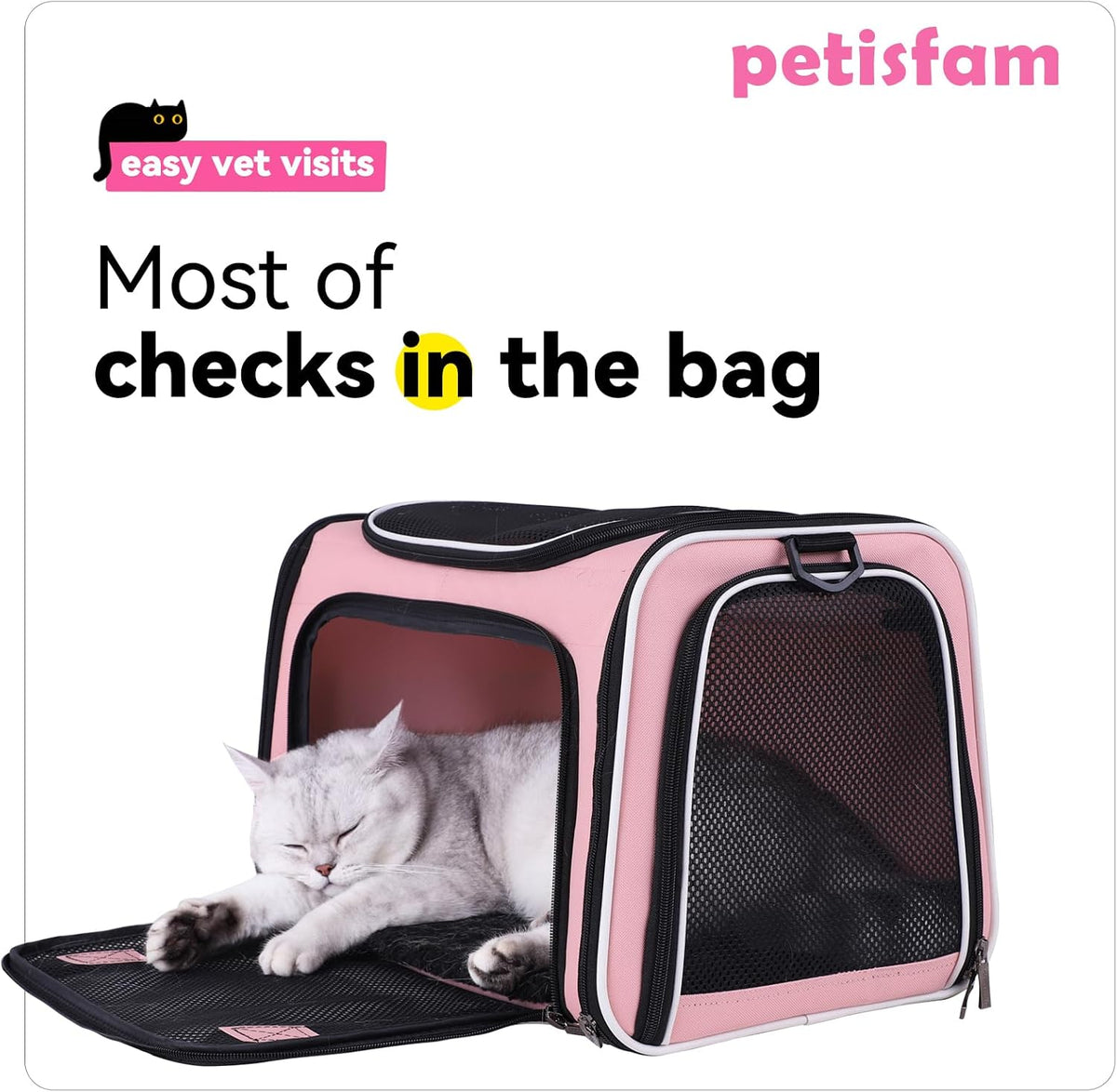 soft pet carrier for medium cats and small, side view
