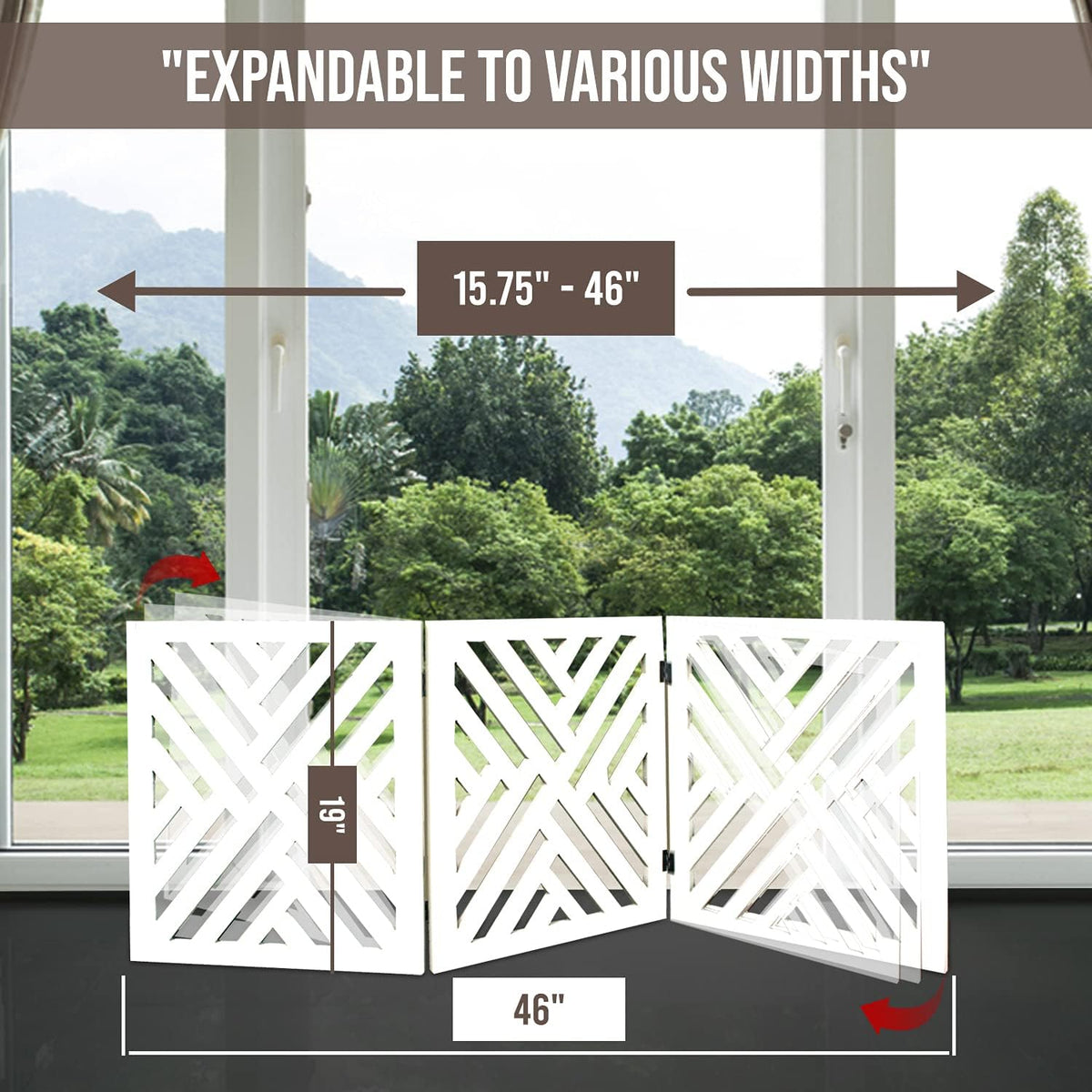 freestanding dog gate expandable decorative wooden fence for shown in use