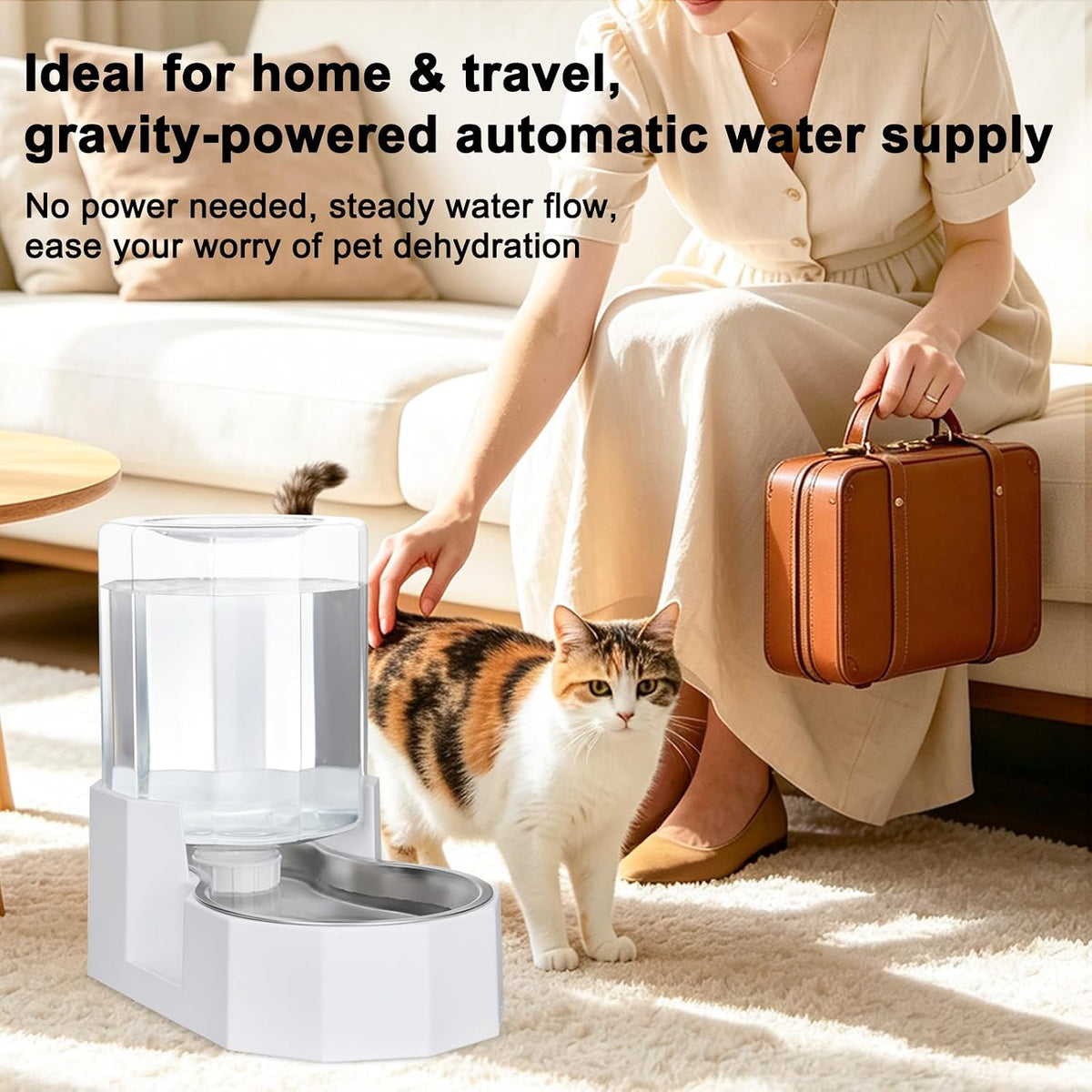 sfozstra 4l stainless steel gravity water dispenser:cat bowl showing dimensions