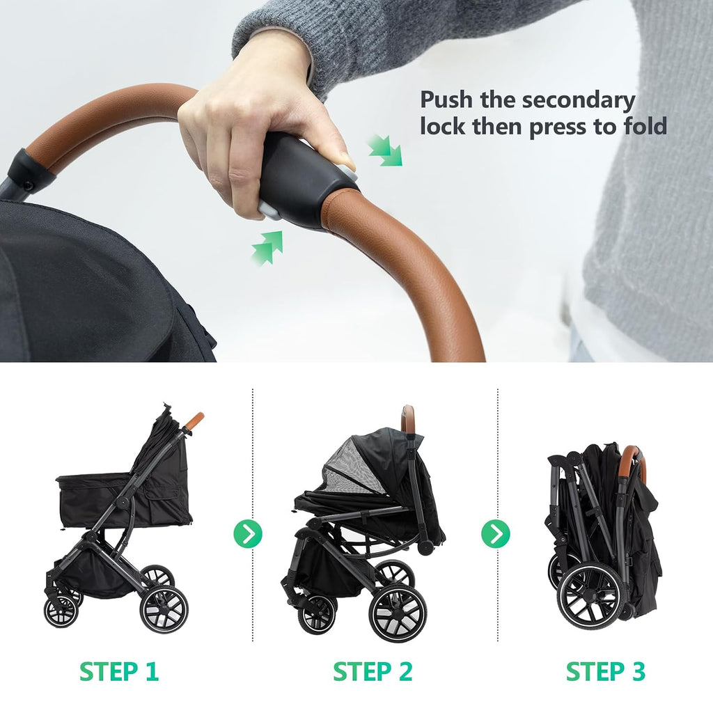 pet stroller for small/medium dogs & cats up showing dimensions