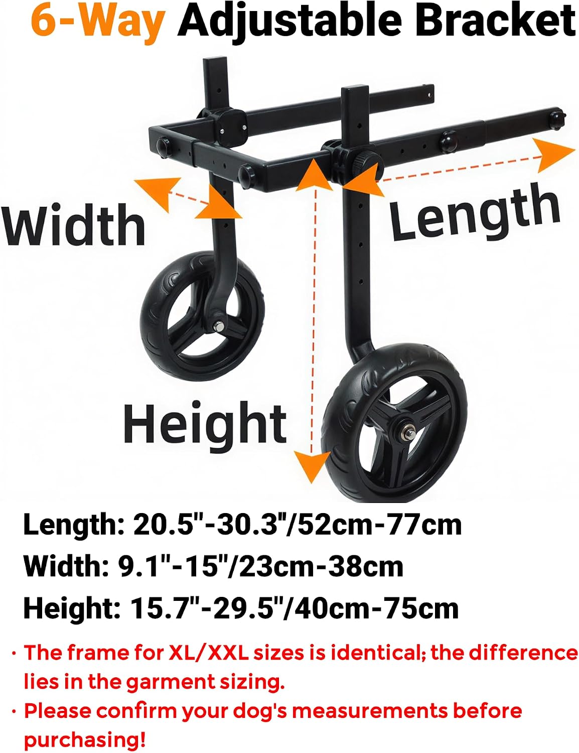 adjustable large dog wheelchair for back legs, upgraded, side view