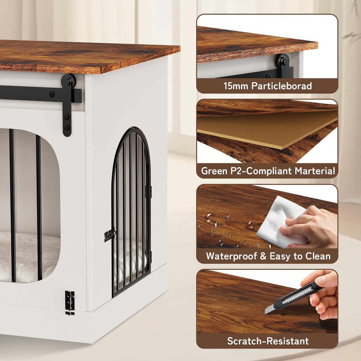 xl dog crate furniture,39.4" decorative dog kennel with, side view