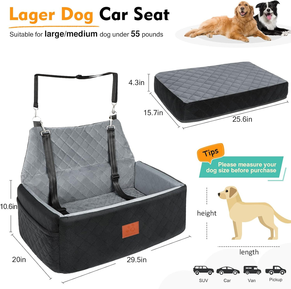 neezukar dog car seat for large medium size, close-up detail