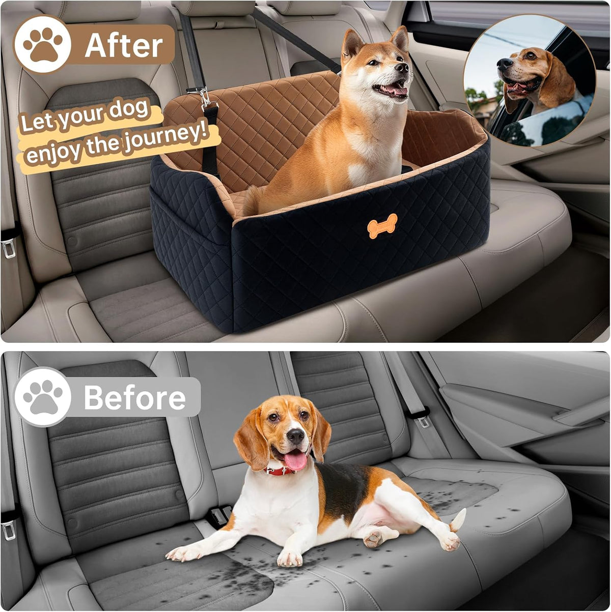 car seat for large size dog, booster seat shown in use