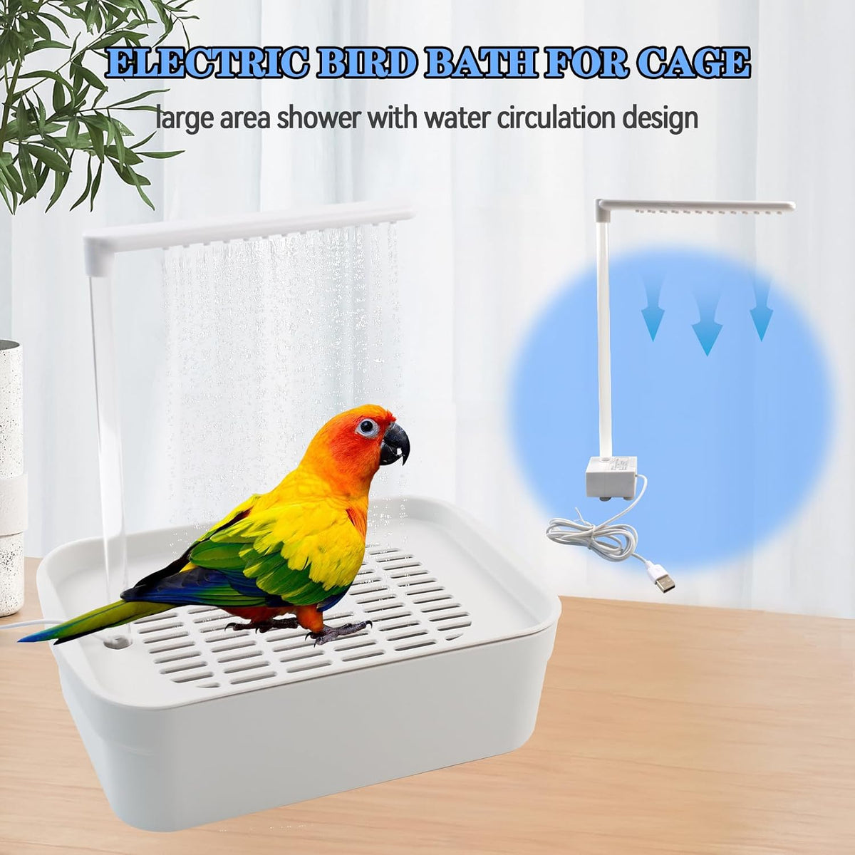 automatic bird shower with pump,electric bird bath for shown in use