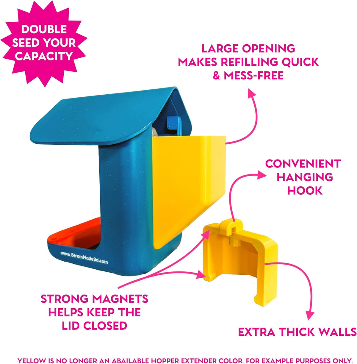 hopper extender for bird buddy, bird feeder seed shown in use