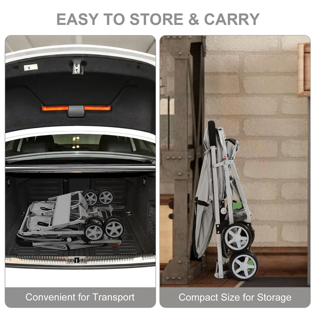 double pet stroller for 2 small dogs & showing dimensions
